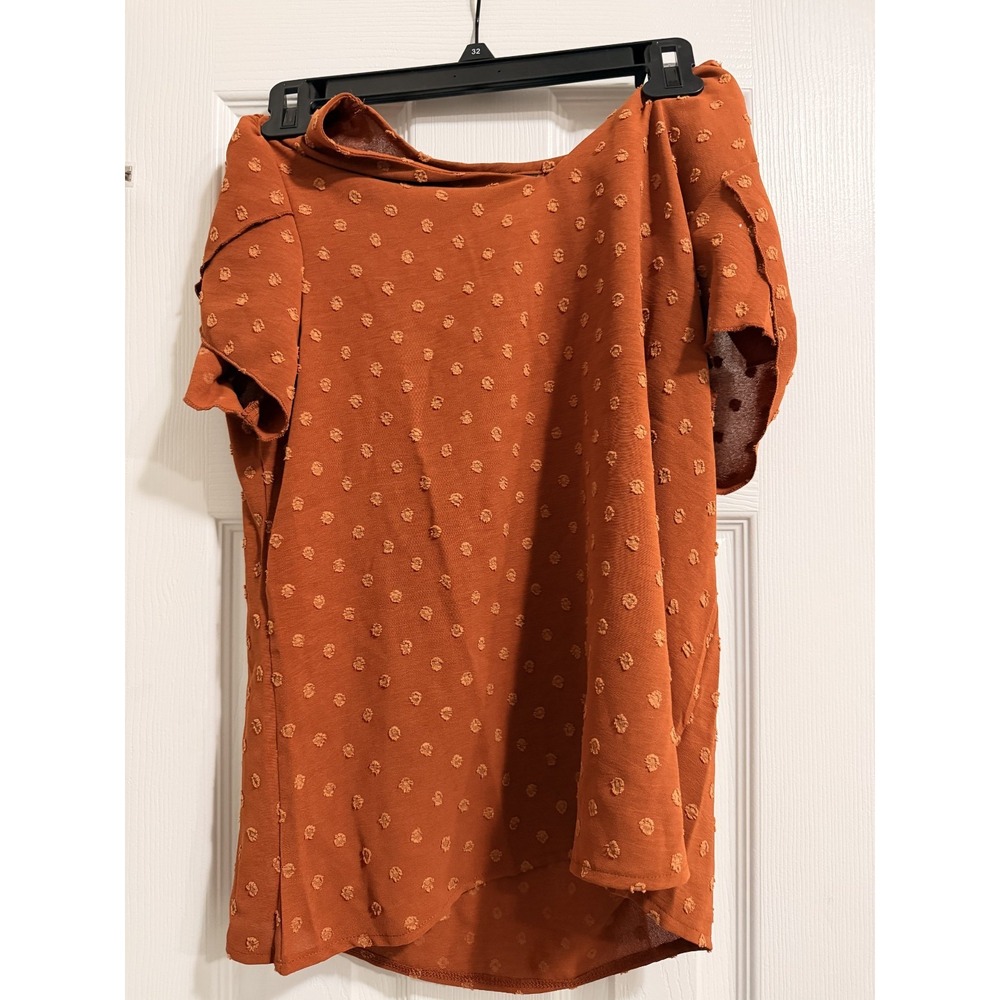 SHEIN LUNE Swiss Dot Flutter Sleeve Blouse Womens Small Rust Orange Textured Top
